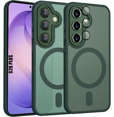 Image de Coque pour Samsung Galaxy S26 Plus, Protection avec Anneau Magnétique et Vitre Caméra - Vert Nuit