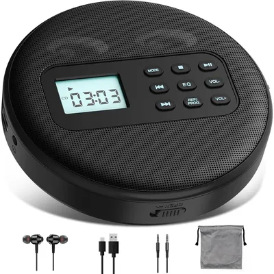 Produktbild von Tragbarer CD-Player, mit Lautsprechern,LCD-Hintergrundbeleuchtung, AUX, CD/MP3/USB Wiedergabe,für Hörbücher, Musik, Lernen, Auto & Reisen