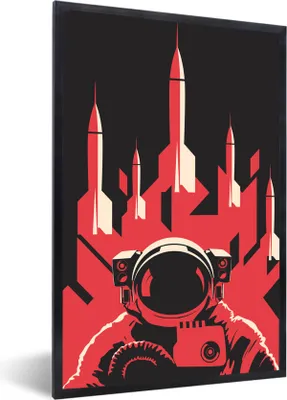 Produktbild von MuchoWow® MuchoWow® Gerahmtes Poster Astronaut - Rakete - Rosa 40x60 cm - Poster mit zchwarzem Bilderrahmen - Papierdruck - Wandbilder
