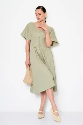 Produktbild von Romantisches Midi-Kleid aus italienischem Leinen-Baumwoll-Mix