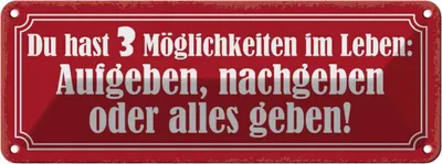 Produktbild von vianmo Blechschild 10x27 cm Aufeben nachgeben alles geben Dekoration Spruch Zitat