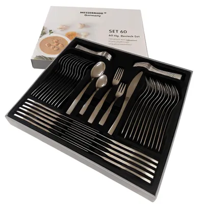 Produktbild von HOOZ Besteckset 60-teilig für 12 Personen – Edelstahl Tafelbesteck hochglanzpoliert, spülmaschinenfest & rostfrei – Geschenkbox – Modell 4
