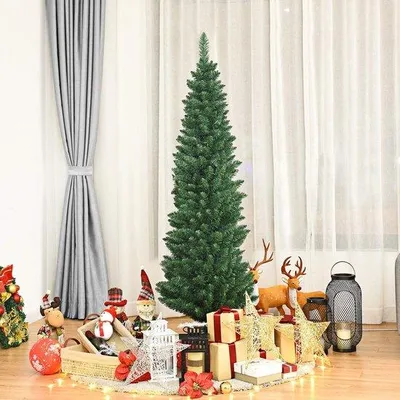 Immagine prodotto di Albero di Natale artificiale da 150 cm, aghi in PVC, con robusto supporto in metallo, 220 rami, abete in plastica verde