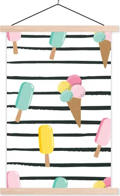 Produktbild von MuchoWow® Textilposter Sommer - Eiscreme - Pastell 60x90 cm mit holzfarbenen Rahmen - Textil