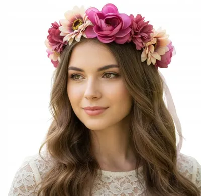Produktbild von Blumenkranz Haarreif Rosa - Blumen Haarkranz Haarschmuck - JGA Hochzeit Festival