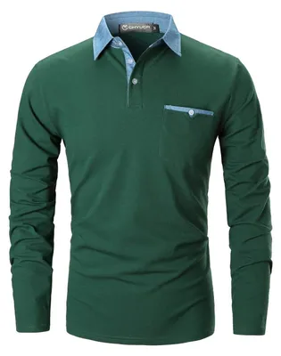 Productafbeelding van Basic poloshirt voor heren met lange mouwen, kleur groen, maat XL