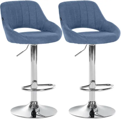 Produktbild von CLP 2er Set Barhocker Milet Stoffbezüge höhenverstellbar drehbar mit Rückenlehnen blau Material Gestell Metall in Chromoptik