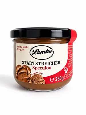 Produktbild von Lemke Stadtstreicher Spekuloo 250g – Spekulatius Brotaufstrich mit glutenfreien Keksstückchen – Cremig & Crunchy – Für Brot, Porridge & Desserts, KI-generiertes Bild