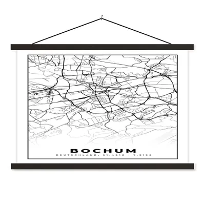 Produktbild von MuchoWow® Textilposter Karte - Stadtplan - Bochum - Karte 60x40 cm mit schwarzem Rahmen - Hölzernes