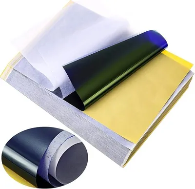 Produktbild von 100 Blatt Tattoo Transferpapier, A4 Tattoo Papier Kohlepapier Tattoo Schablonen Pauspapier, Matrizenpapier, Thermoschablonenpapier 4 lagig