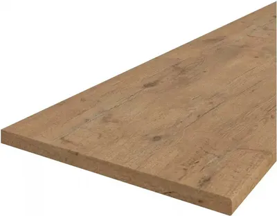 A close-up view of a wooden countertop or shelf against a white background.