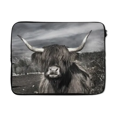 Produktbild von MuchoWow® Laptop Hülle 17 Zoll Laptoptasche Schottischer Highlander - Tiere - Hörner - Zipper - Schutzabdeckung