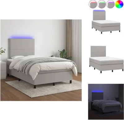 Produktbild von vidaXL Boxspringbett mit Matratze & LED Hellgrau 120x200 cm Stoff -  Betten & Bettgestelle