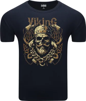 Produktbild von Diarbo Herren T-Shirt mit Wikinger Druck Wikingerschädel Dunkelblau Gr.S