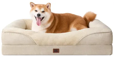 Image de Panier orthopédique pour chien avec 4 bords, 91x68 cm, couleur beige