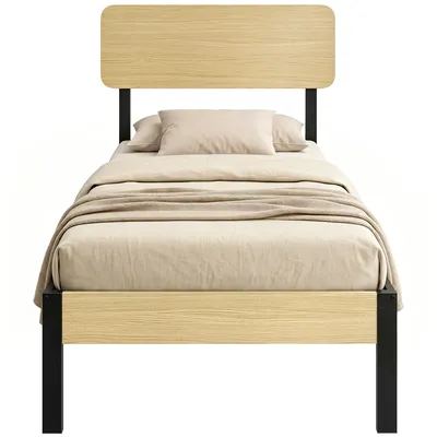 Productafbeelding van Bedframe 90 x 200 cm met hoofdeinde, platformbed, eenpersoonsbed met opbergruimte onder het bed