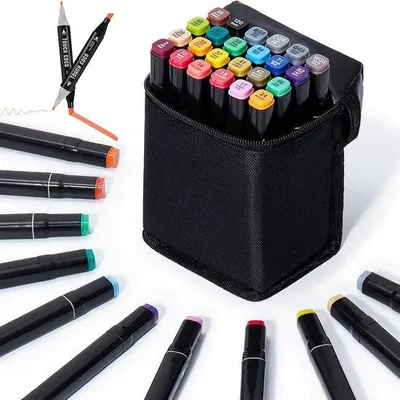 Produktbild von Doppelmarker – 24 Stück – Hochwertige Alkoholmarker – Doppelseitige Stifte – Mit Aufbewahrungstasche – Textmarker – Doppelseitige Stifte zum Malen