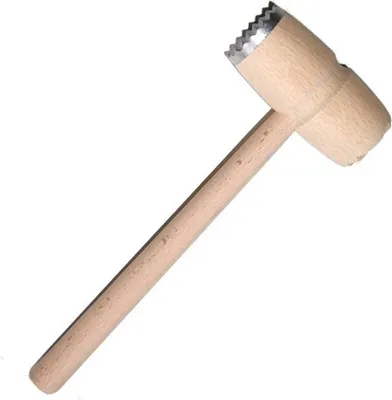 Produktbild von Fleischklopfer mit 1 Metallaufsatz 29cm | Küchenklopfer zum Zerschlagen von Fleisch | Holzhammer mit Metallspitze