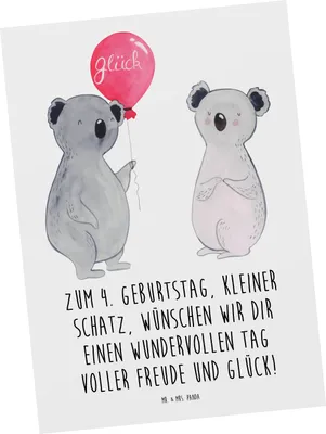 Produktbild von Mr. & Mrs. Panda Postkarte 4. Geburtstag - Weiß - Geschenk, Fotokarte, Glück, einzelkarte, Ansichtskarten, Grußkarte, liebevolle Wünsche, herzlicher Spruch, Postkarten