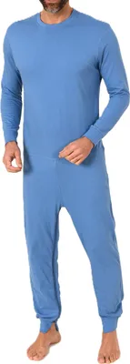 Produktbild von Herren Pflegeoverall langarm Einteiler Schlafanzug mit Reißverschluss am Bein ; hellblau , L