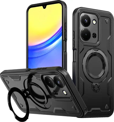 Produktbild von Dual Layer Hülle für Xiaomi Redmi 15C 5G/4G mit Ring Ständer Magnetisch Stoßfest Handyhülle Schwarz