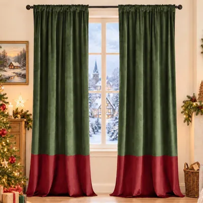 Produktbild von 2er Set Samtvorhänge Blickdicht Samt Weihnachten Gardinen Thermovorhang mit Kräuselband für Wohnzimmer Schlafzimmer, Grün, B132xH274cm