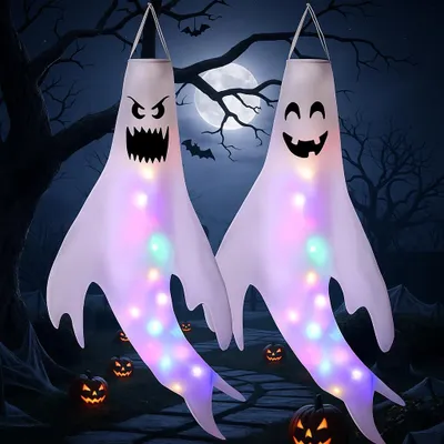 Geister-Windsack mit LED, Halloween-Deko, 2 Stk., 130x60 cm