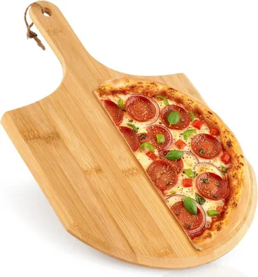 Produktbild von Pizzaschieber aus Bambus mit ergonomischem Griff, 40 x 28 cm