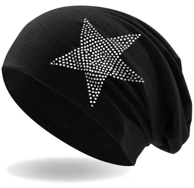 Produktbild von Strass Stern Damen Beanie Mütze | elastisches Slouch Long Beanie | Mädchen Mütze