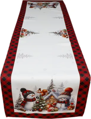 Produktbild von Tischdecke Tischläufer Druck Schneemänner Winterwald 85 x 85 cm