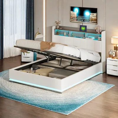 Immagine prodotto di Struttura del letto imbottita - Letto matrimoniale con spazio contenitore - Divano letto - Letto con testiera