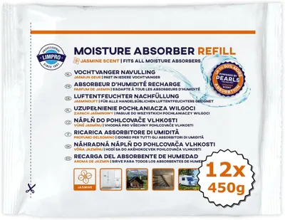 Obrázek produktu pro Náplň do odvlhčovače vzduchu, 450 g, 12 kusů, vůně jasmínu, vhodná do obývacího pokoje