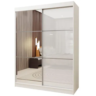 Produktbild von BEAUTYSOFA | Schwebetürenschrank VIVA 160 cm Kleiderschrank Weiß mit Spiegel, Schubkasteneinsätze, Schiebetürenschrank Schlafzimmer