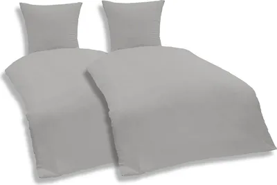 Produktbild von 4 teilig Uni Bettwäsche 135x200 cm silber grau Einfarbig Renforce Baumwolle Set