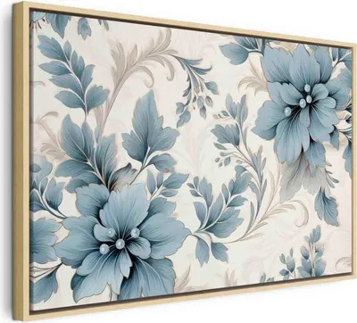 Produktbild von Italienischer Leinwand Leinwandbild - Turquoise Flowers in Retro Ambience Floristic Ornaments 60x40 cm Blumen b-H-10011-b-a