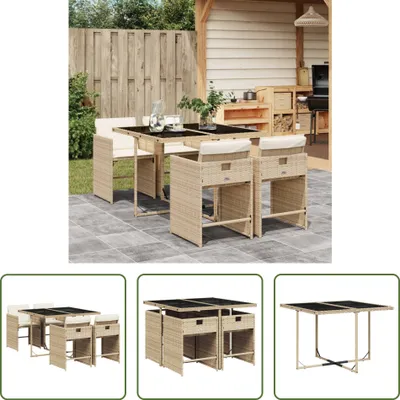Produktbild von The Living Store 5-tlg. Garten-Essgruppe mit Kissen Beige Poly Rattan