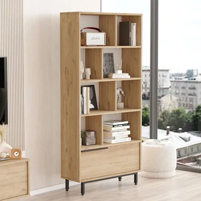 Immagine prodotto di Seneghe - Libreria, 84x30x176h cm Marrone Rovere, 8 Ripiani