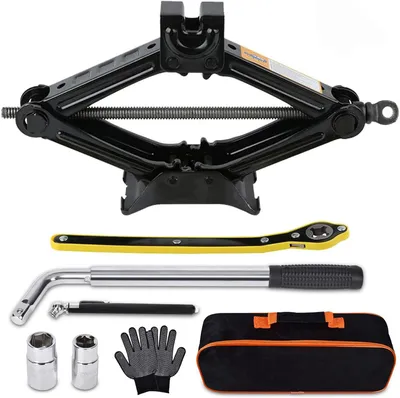 Produktbild von Tragbarer 2-Tonnen-Scherenwagenheber (4.409 lbs) mit Reifenwechsel-Set, Schraubenschlüssel und Zubehör für Autos, SUVs und Pkw