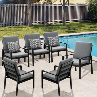Produktbild von MeXo 6er set Stühle, Gartenmöbel-Sets Frei Kombination, Outdoor Indoor, Balkon/Garten/Terrasse/Esszimmer/Arbeitszimmer(Sitzgruppe, Aluminiumrahmen)