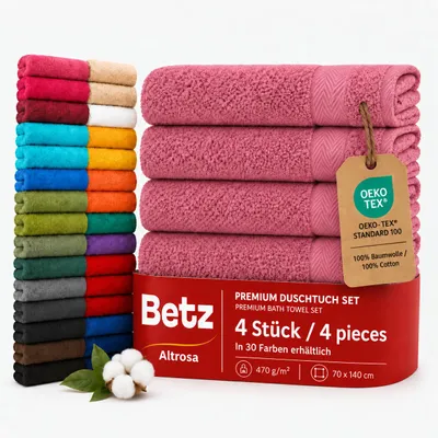 Produktbild von Betz 4 Stück Duschtücher 70 x 140 cm PREMIUM 100% Baumwolle Liegetuch Strandtuch   Farbe: altrosa, KI-generiertes Bild