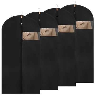 Produktbild von Kleidersäcke 4er Set 60 x 120 cm Schwarz mit Reißverschluss und Sichtfenster aus PEVA