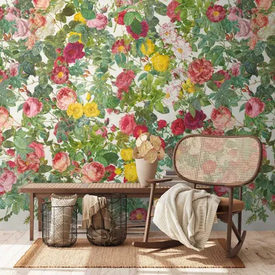 Produktbild von Profhome 398641-GU Fotovliestapete Blumen matt grün rosa rot gelb 1,59 m x 2,8 m