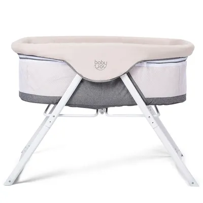 Produktbild von COSTWAY Stubenwagen Beistellbett Baby Babywiege Reisebett Schaukelwiege mit Transporttasche und Matratze faltbar klappbar tragbar (grau)