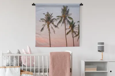 Produktbild von MuchoWow® Wandteppich Wandbehang Tropisch - Palmen - Sonnenuntergang 90x90 cm Tapisserie Dekoration Wandtuch - Wandaufhänger