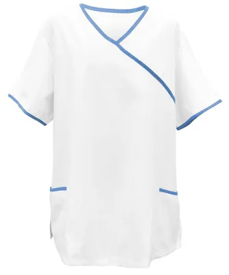 Produktbild von Schlupfkasack weiß, mit Paspel light blue, Größe XS : XS : light blue : 50% Baumwolle 50% Polyester