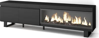 Produktbild von TV-Schrank, Lowboard, 208x35x57cm, Für TV-Geräte bis zu 80", Elektrokamin XXL, Industriedesign, Schwarz