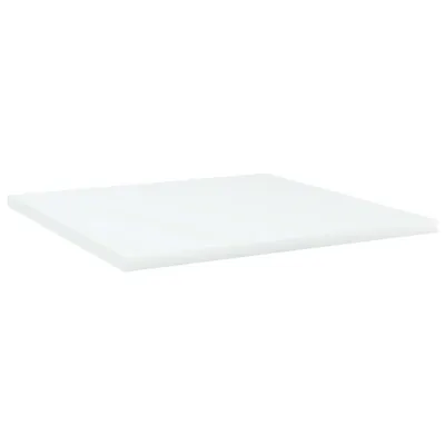 A plain white shelf against a white background, presented from a low angle.