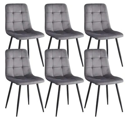 Obrázek produktu pro Sada 6 jídelních židlí - Čalouněné židle z veluru - Skandinávský design - Čalouněné sedadlo - Kovové nohy - Vhodné do kuchyně a jídelny - Šedá barva