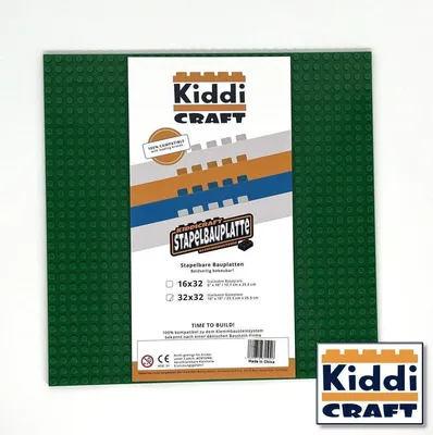 Image de Plaque de base emboîtable 32 x 32, picots verts, 25,5 x 25,5 cm, compatible