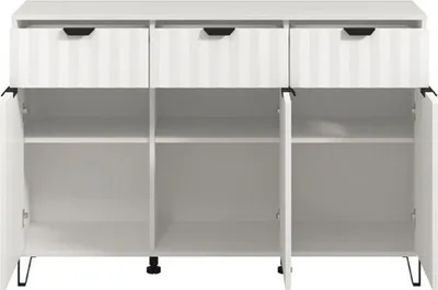 Produktbild von Dmora Sideboard Paglieta 138x40x91h cm Weiß, 3 Regale, 3 Schubladen